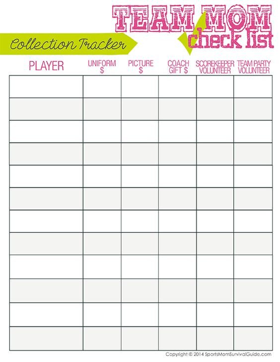 Baseball Snack Schedule Template Sports Team Mom Duty Checklist From