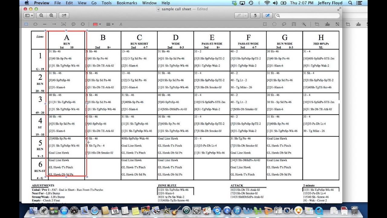 Baseball Wrist Coach Template Call Sheet