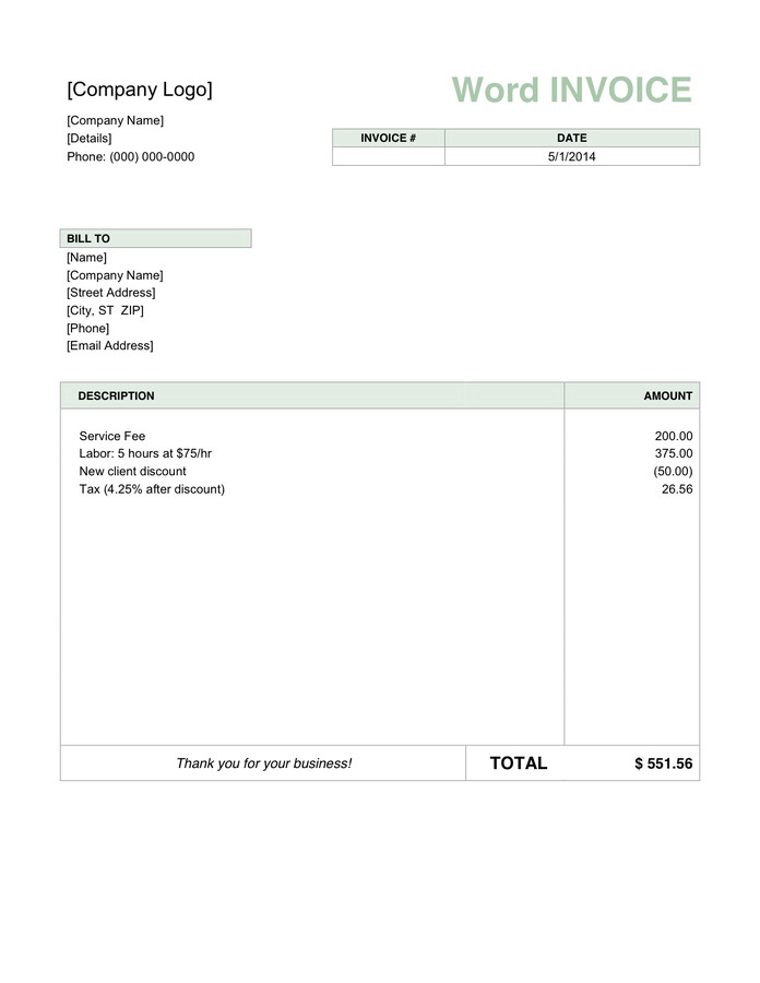 Basic Invoice Template Word Basic Invoice Template for Word In Word and Pdf formats