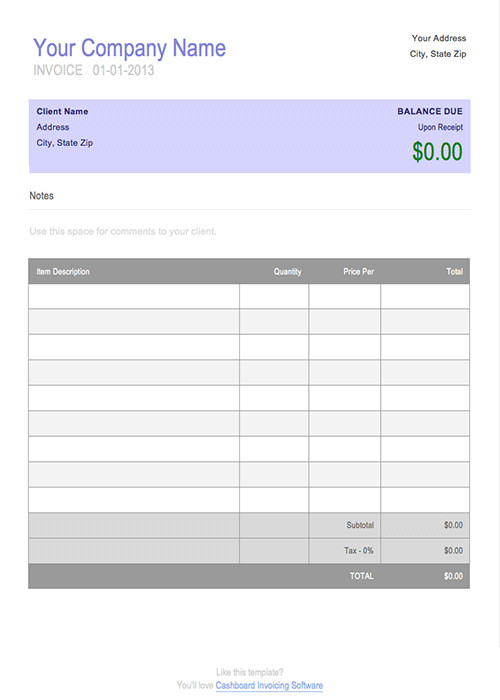 Basic Invoice Template Word Free Blank Invoice Template for Microsoft Word