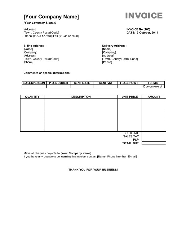 Basic Invoice Template Word Free Invoice Templates for Word Excel Open Fice