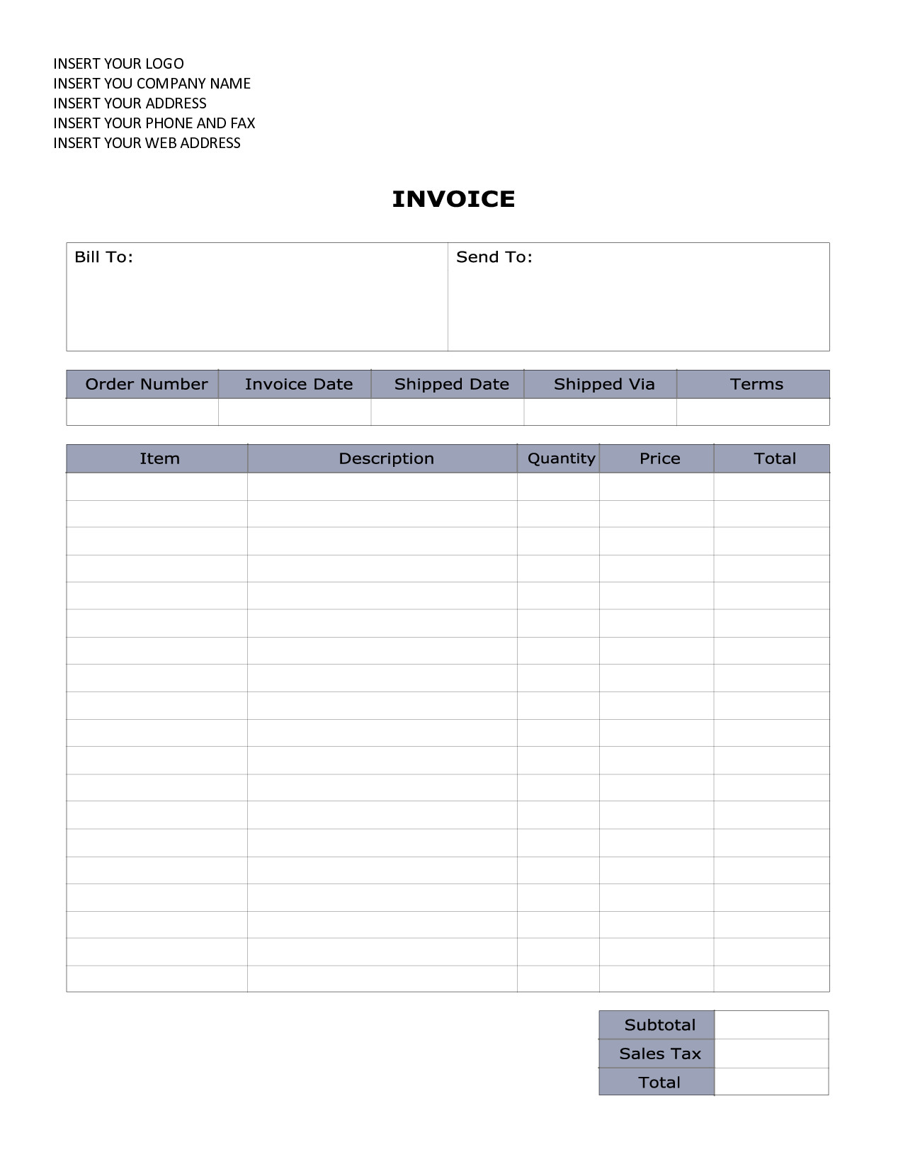 Basic Invoice Template Word Invoice Template Word 2010