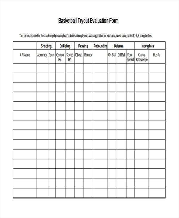Basketball Player Evaluation form 9 Basketball Evaluation form Samples Free Sample