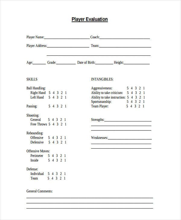 Basketball Player Evaluation form Basketball Evaluation form 10 Free Documents In Word Pdf