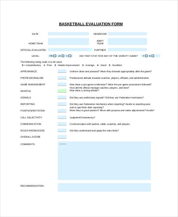 Basketball Player Evaluation form Sample Basketball Evaluation form 10 Examples In Word Pdf