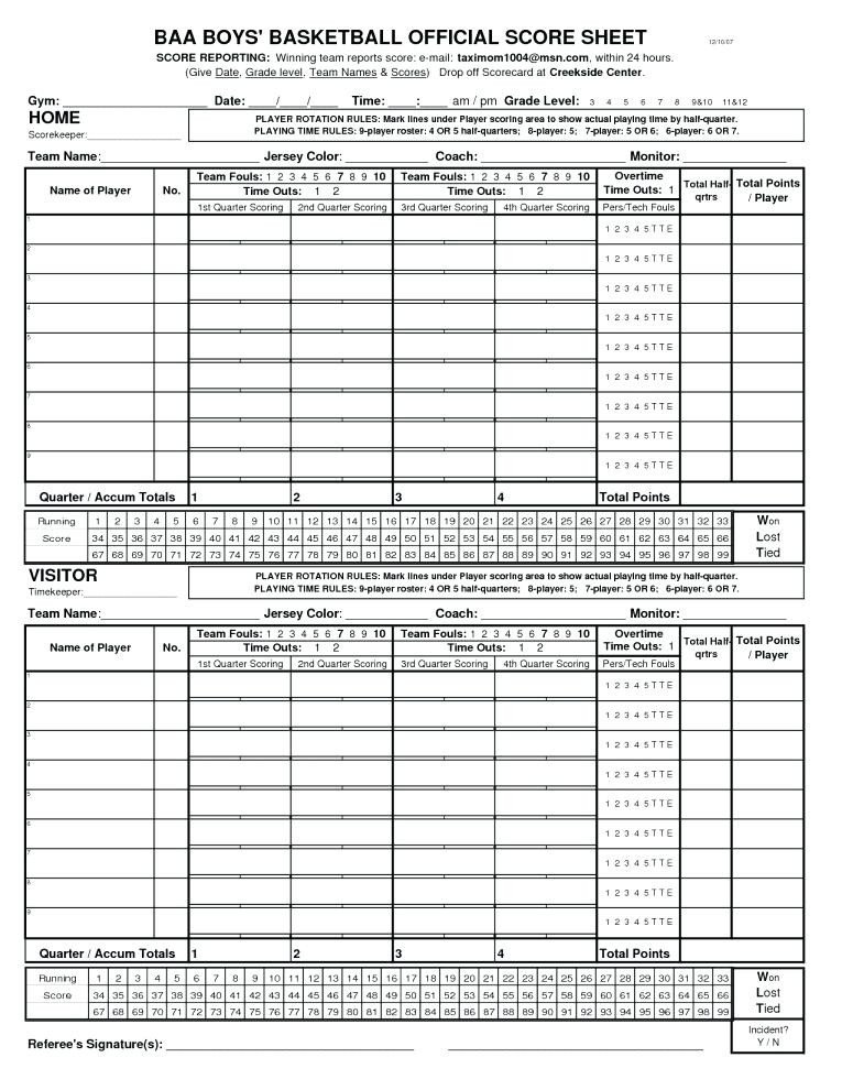 Basketball Stat Sheet Excel 15 Printable Basketball Scoresheet