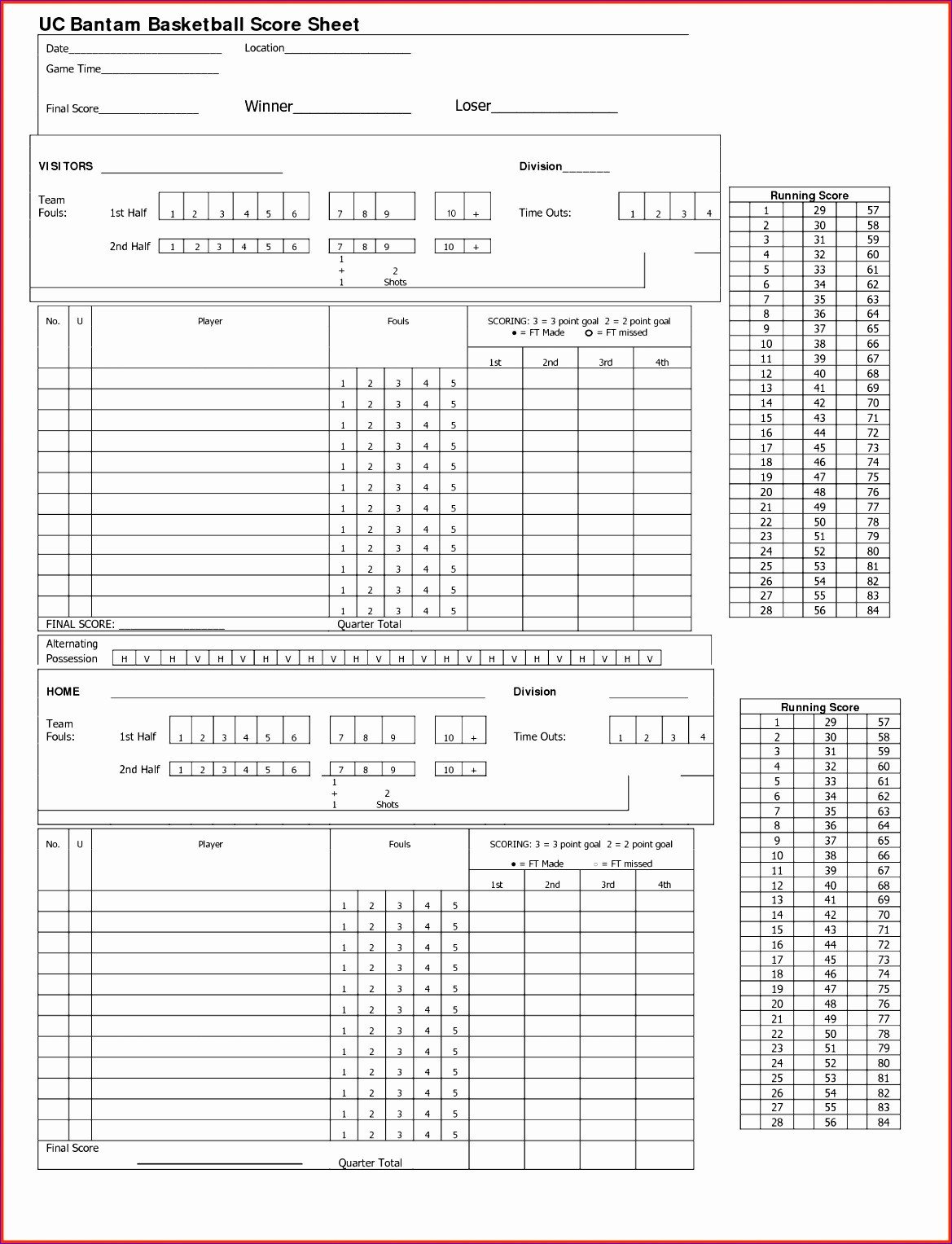 Basketball Stat Sheet Excel 7 Basketball Score Sheet Template Excel Exceltemplates