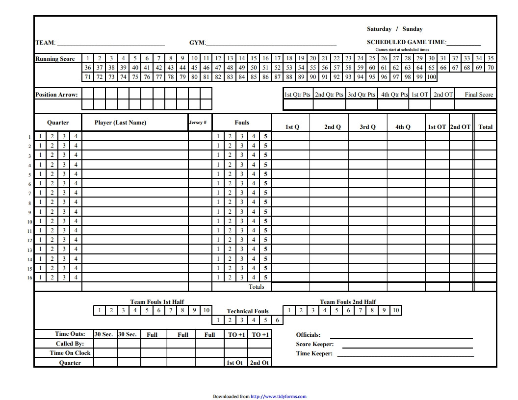 Basketball Stat Sheet Excel Basketball Score Sheet Free Download Create Edit Fill