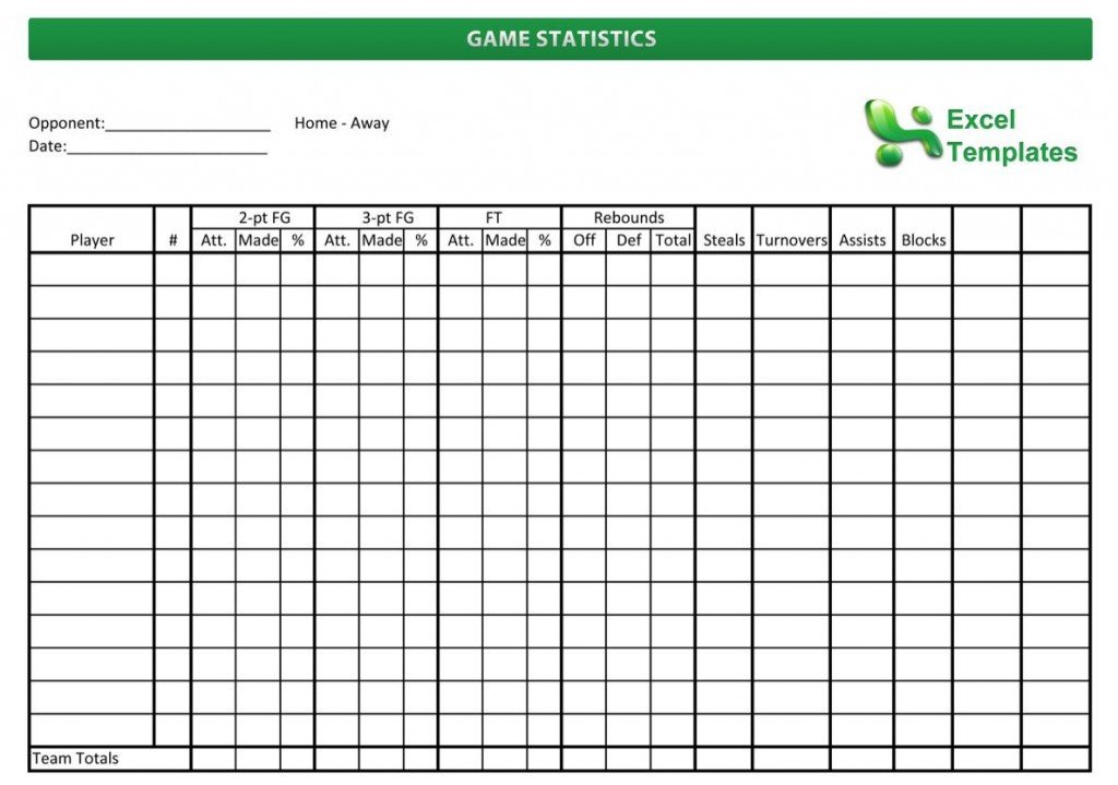 Basketball Stat Sheet Excel Basketball Score Sheet Template