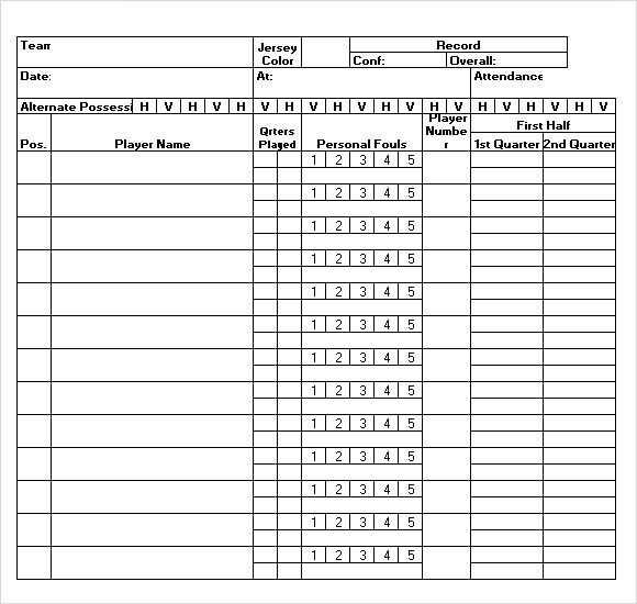 Basketball Stat Sheet Excel Sample Basketball Score Sheet 9 Documents In Pdf Word
