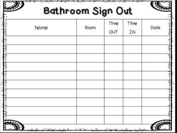 Bathroom Sign Out Sheet Bathroom Sign Out Sheet by theupcycledapple