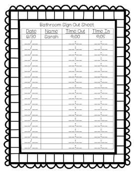 Bathroom Sign Out Sheet Bathroom Sign Out Sheet School Pinterest