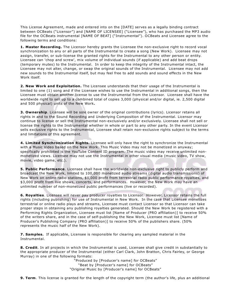 Beat Lease Contract Template Beat Lease Agreement 2016 by Tshim Pdf Archive