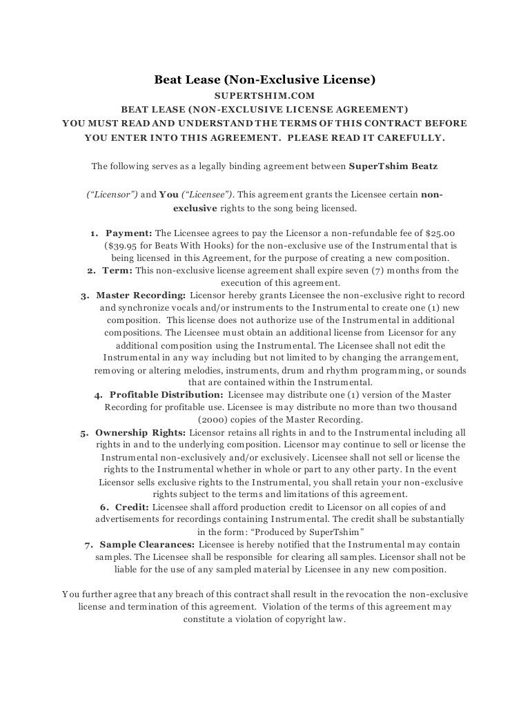 Beat Lease Contract Template Beat Lease Agreement 2016 by Tshim Pdf Archive Beat Lease Contract Template Beat Lease Agreement 2016 by Tshim Pdf Archive
