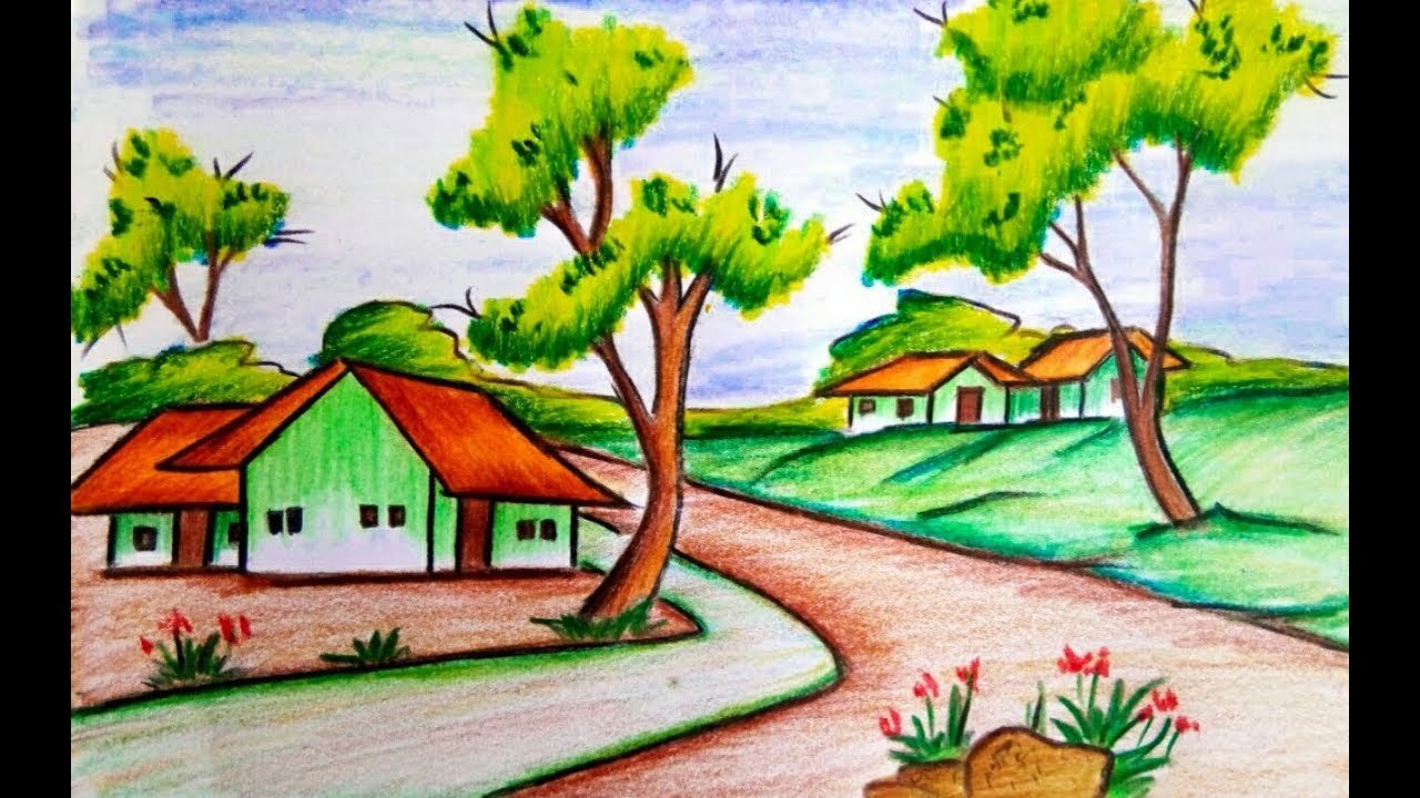 Beautiful Drawings Of Nature How to Draw A Village Scenery Of Beautiful Nature Step by