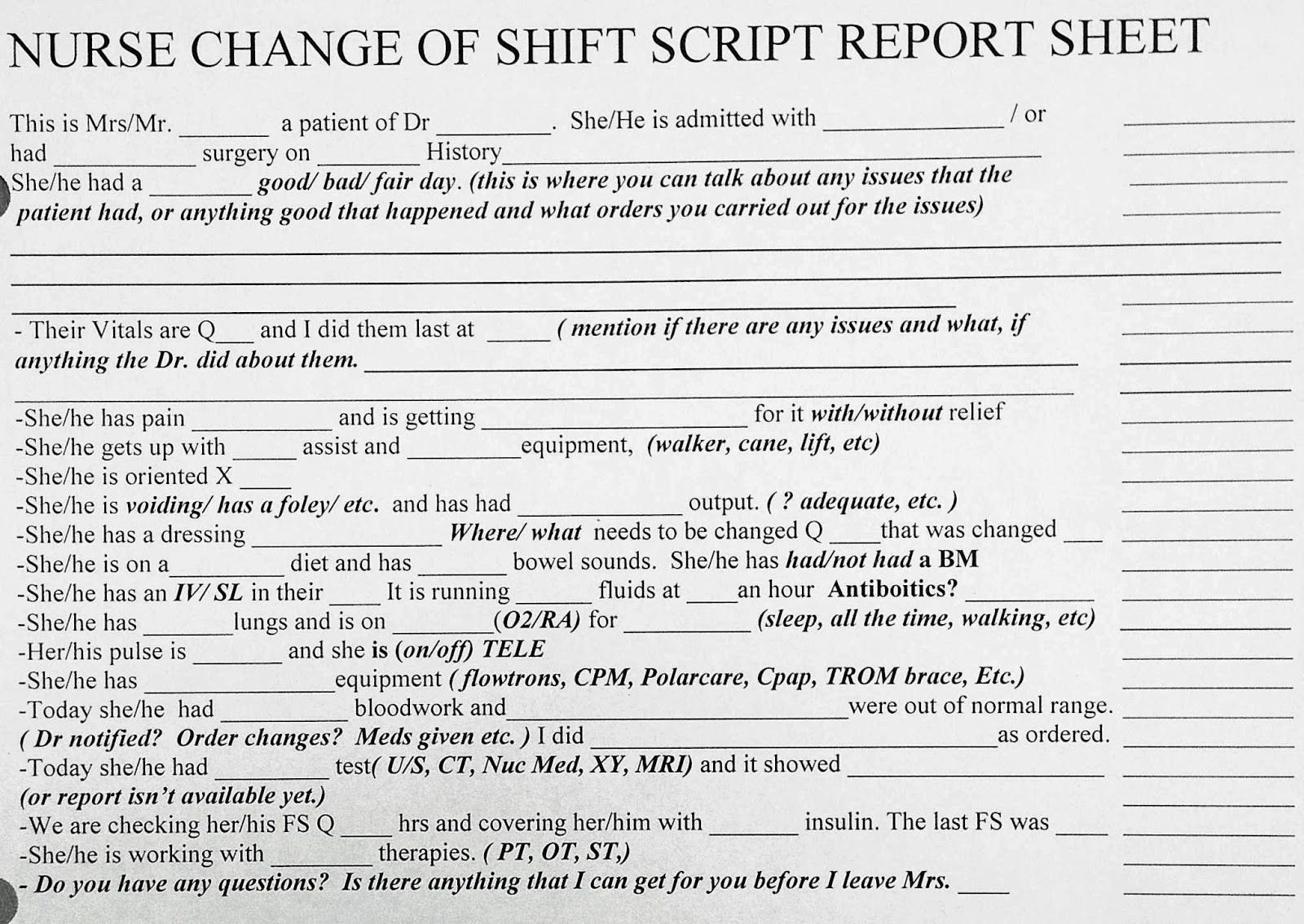 Bedside Shift Report Template Awesome New Grad or Experienced Nurse Change Of Shift