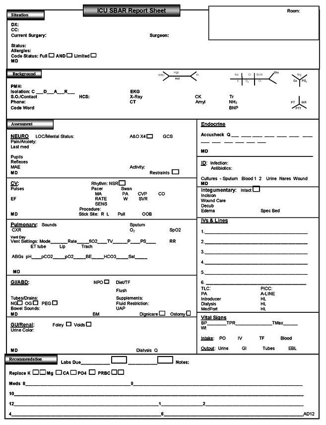 Bedside Shift Report Template Bedside Nursing Documentation Sheet
