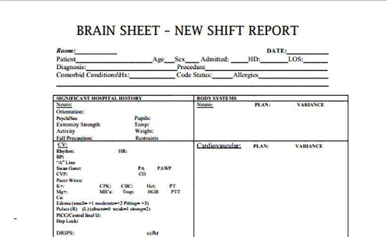 Bedside Shift Report Template Nurse Brain Sheets New Shift Report Scrubs