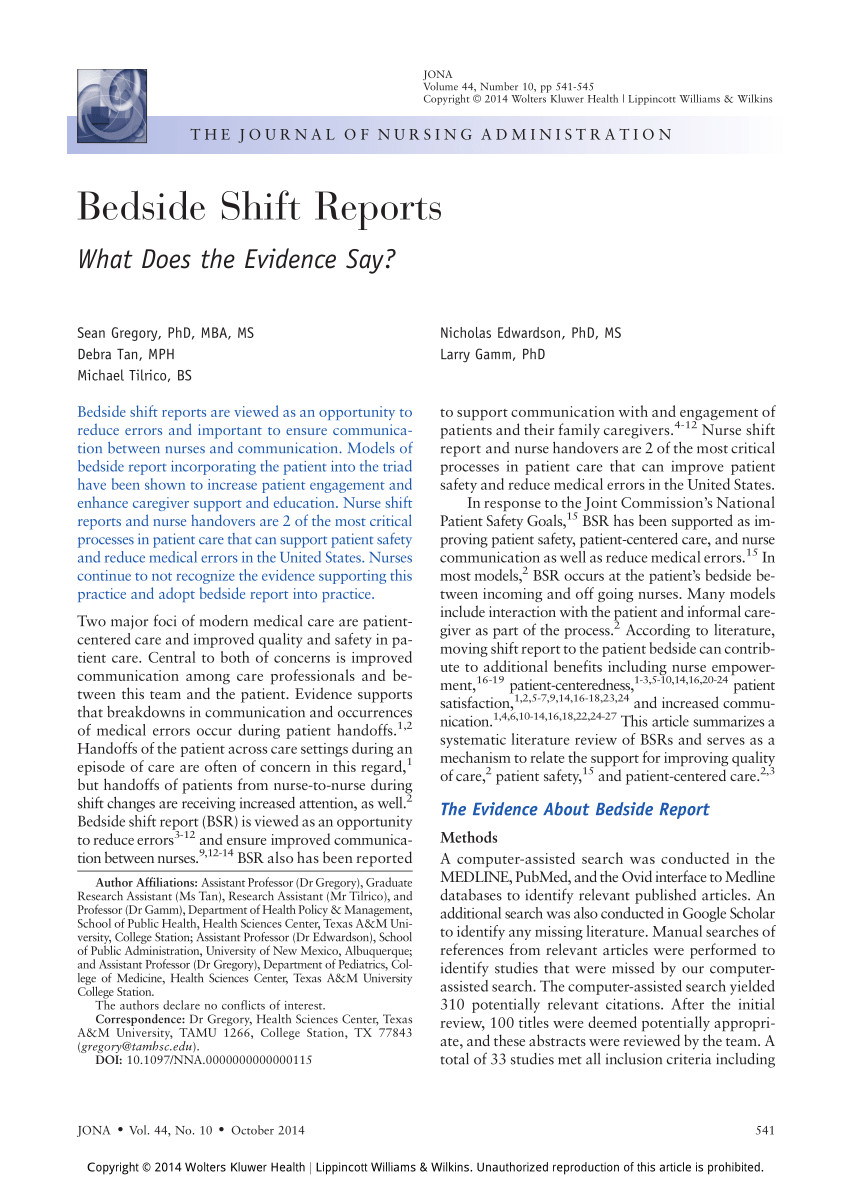 Bedside Shift Report Template Pdf Bedside Shift Reports What Does the Evidence Say