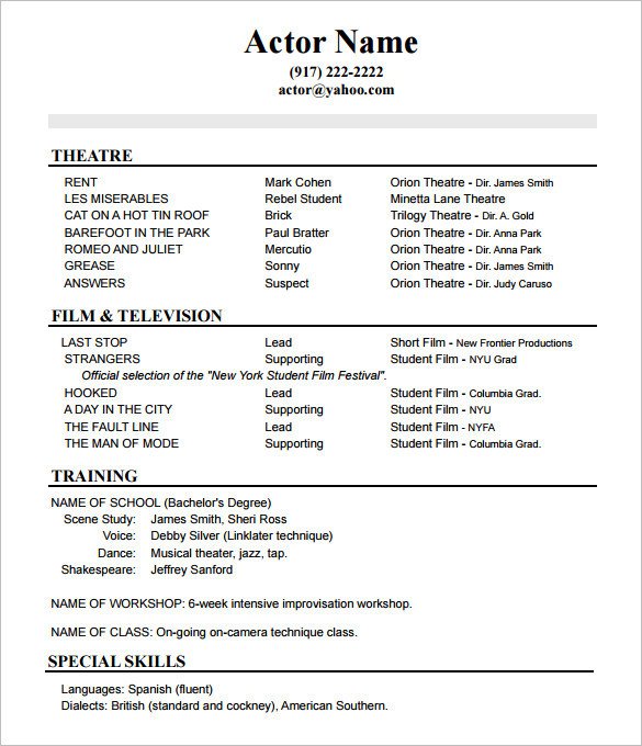 Beginner Actor Resume Template Acting Resume Advice From asc