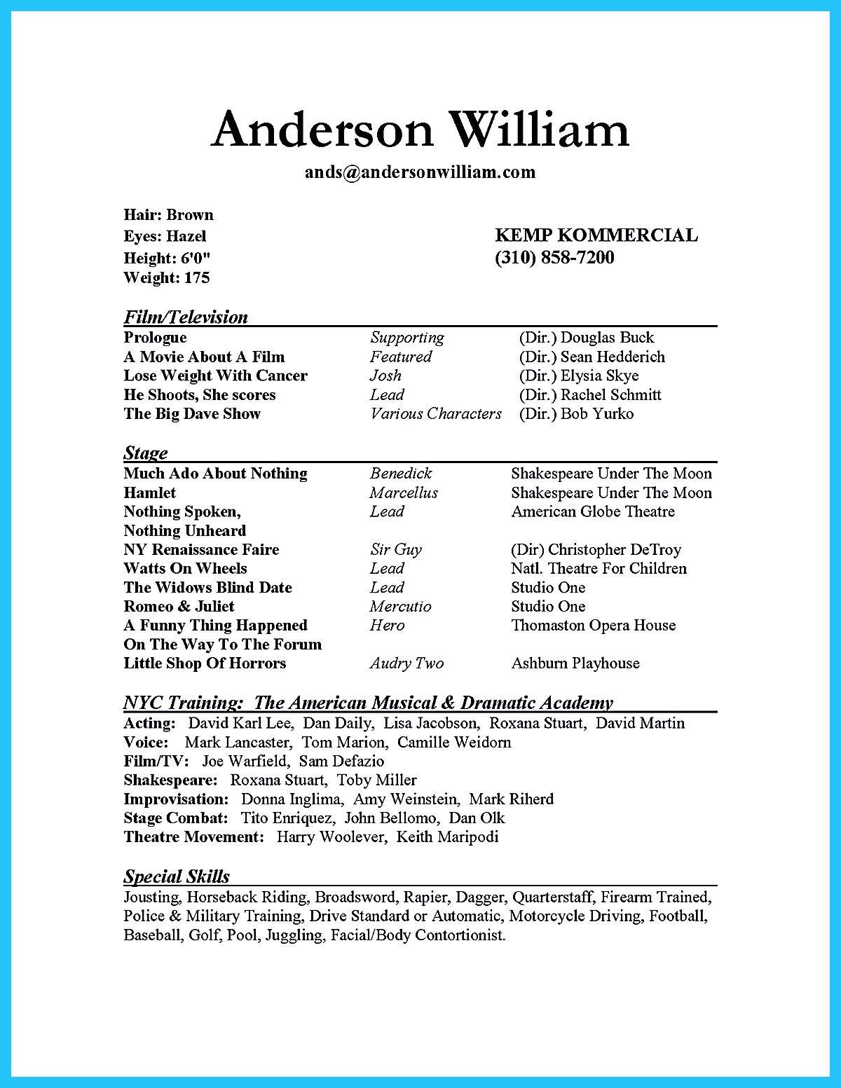 Beginner Actor Resume Template Actor Resume Sample Presents How You Will Make Your