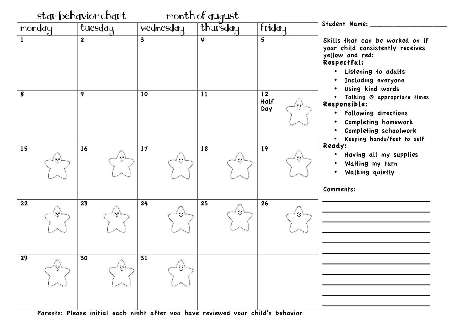 Behavior Charts for Teachers Tattling to the Teacher Behavior Calendars
