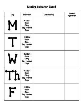 Behavior Charts for Teachers Weekly Behavior Sheet for Take Home Folders