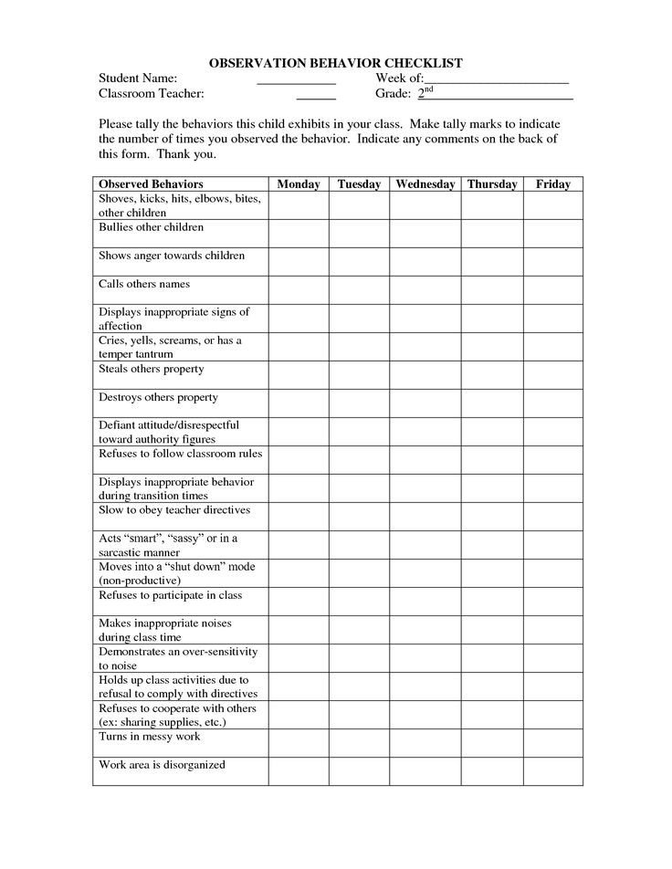 Behavior Checklist for Students Ch 2 P38 Checklist This is A Behavior Observation