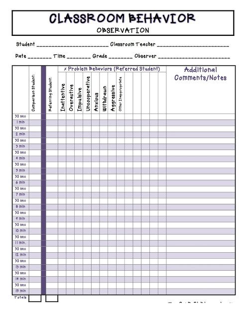 Behavior Checklist for Students Two Can Do It Classroom Behavior Observation