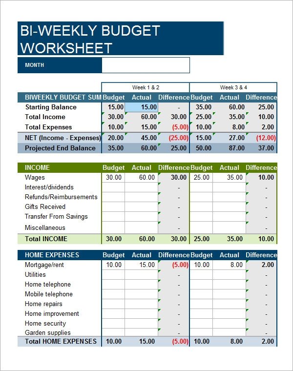 Bi Weekly Budget 7 Bi Weekly Bud Template