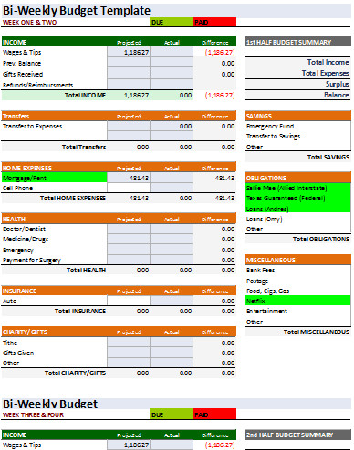 Bi Weekly Budget 7 Bi Weekly Bud Templates
