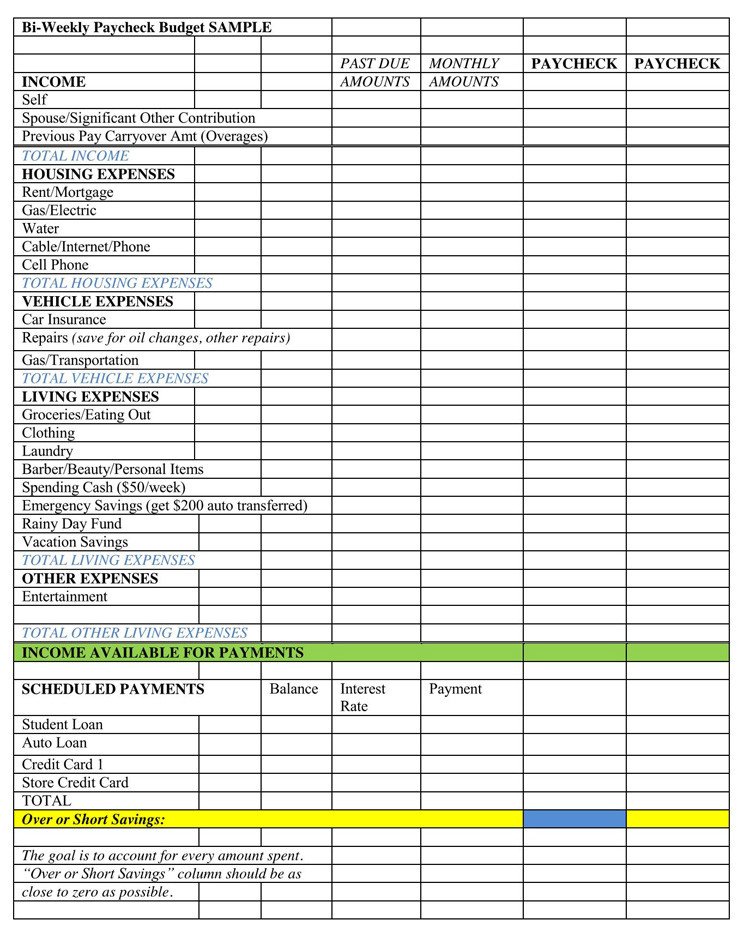 Bi Weekly Budget 7 Bi Weekly Bud Templates