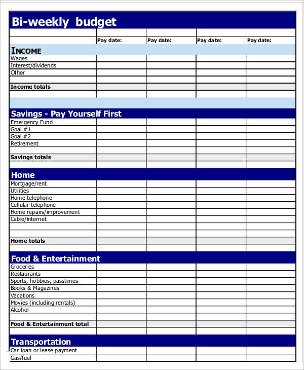 Bi Weekly Budget Excel Template Biweekly Bud Template 8 Free Word Pdf Documents