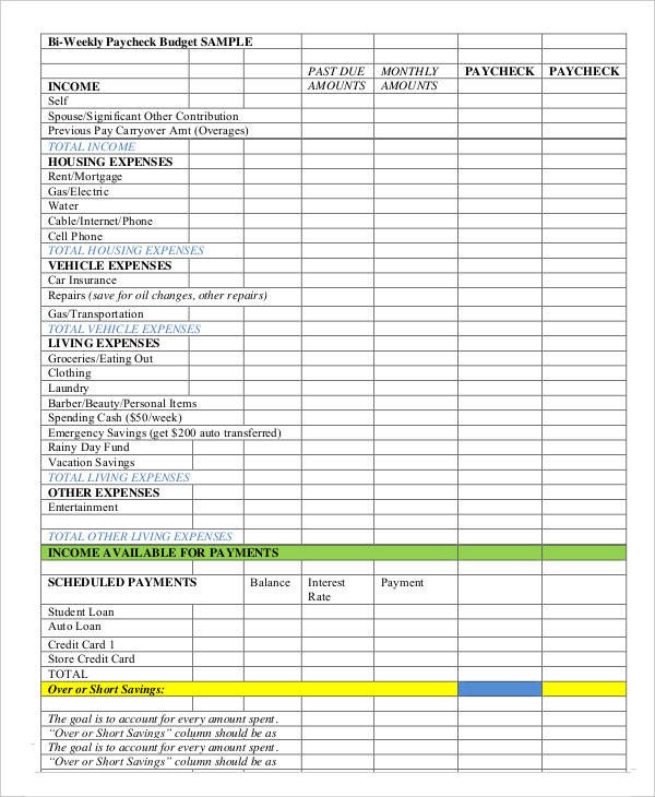 Bi Weekly Budget Excel Template Biweekly Bud Template 8 Free Word Pdf Documents