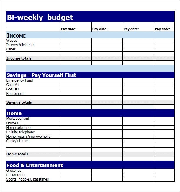Bi Weekly Budget Worksheet 9 Examples Of Bi Weekly Bud Templates Word Pages