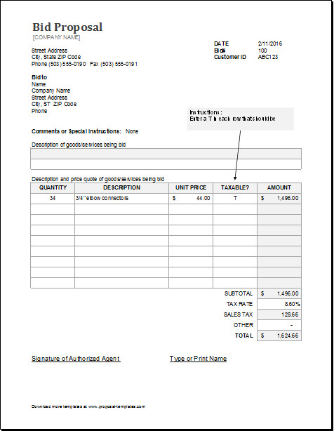 Bid Proposal Template Pdf Bid Proposal Template for Ms Excel