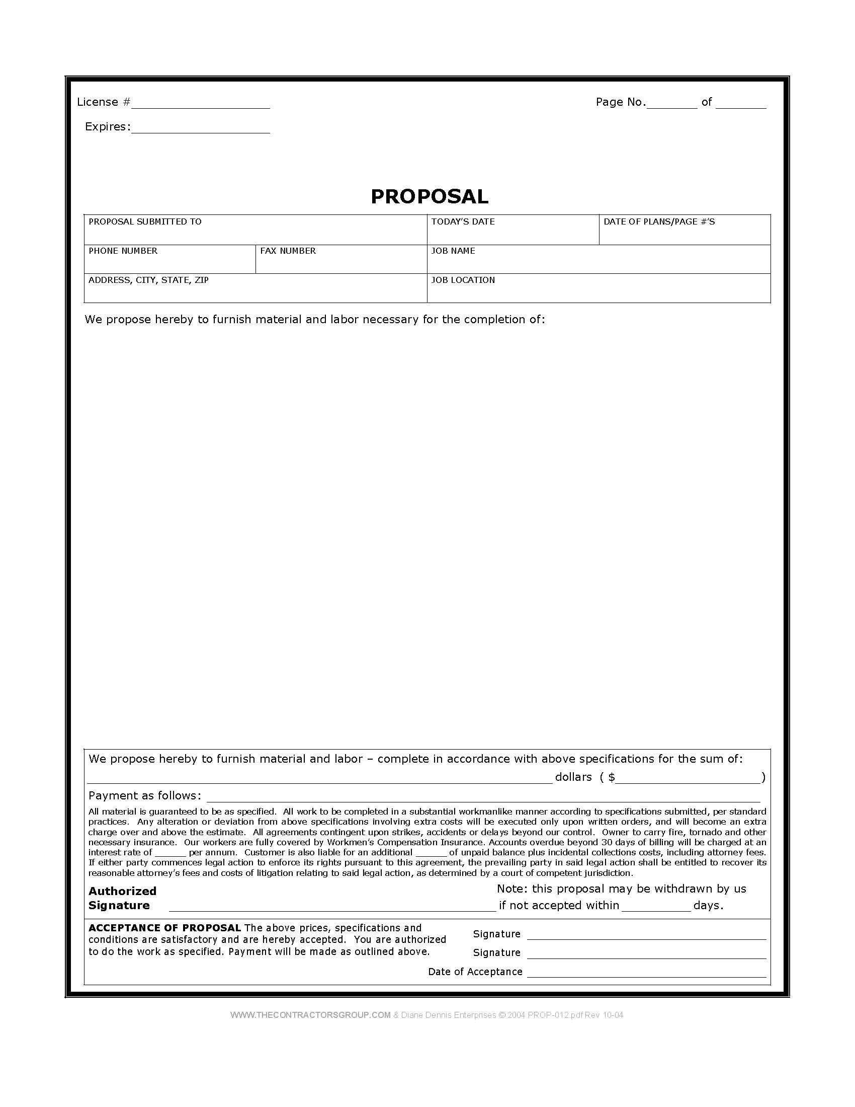 Bid Proposal Template Pdf Free Print Contractor Proposal forms