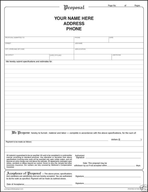 Bid Proposal Template Pdf Printable Blank Bid Proposal forms