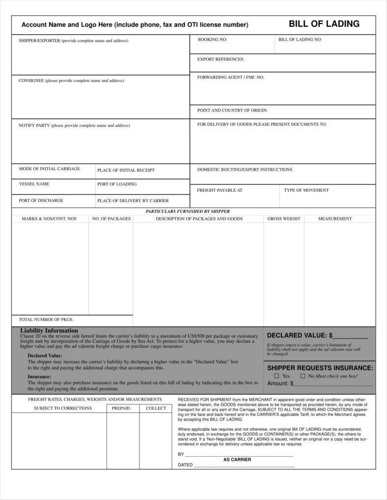 Bill Of Lading Template Excel 29 Bill Of Lading Templates Free Word Pdf Excel