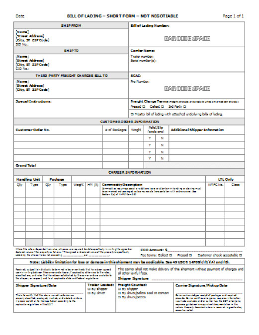 Bill Of Lading Template Excel 4 Bill Of Lading Templates Excel Xlts