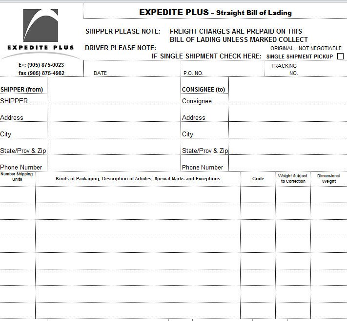 Bill Of Lading Template Excel Bill Of Lading Template In Excel