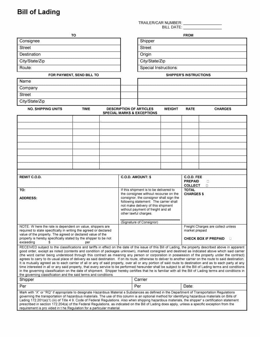 Bill Of Lading Templates 40 Free Bill Of Lading forms &amp; Templates Template Lab