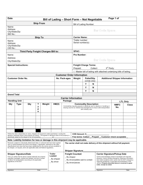 Bill Of Lading Templates 5 Free Bill Of Lading Templates Excel Pdf formats