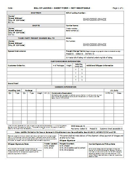 Bill Of Lading Templates Bill Lading Invoices
