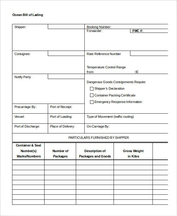 Bill Of Lading Templates Simple Bill Of Lading Template 11 Free Word Pdf
