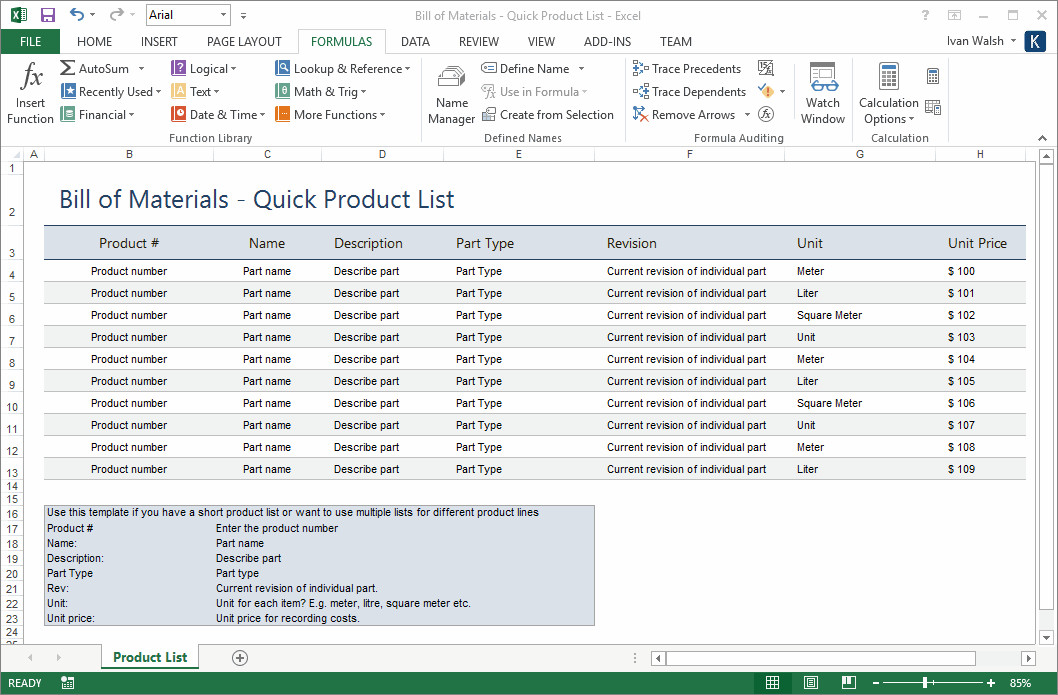 Bill Of Materials Excel Template Bill Of Materials Template Ms Word Excel – Templates