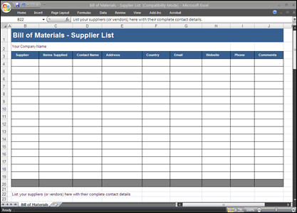 Bill Of Materials Excel Template Bill Of Materials Templates Ms Word &amp; Excel