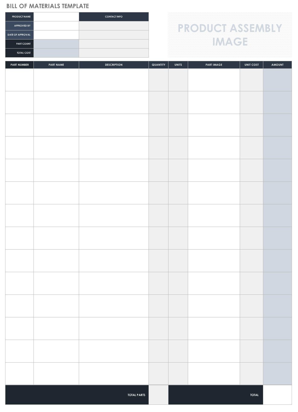 Bill Of Materials Excel Template Free Bill Of Material Templates