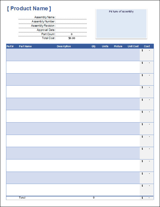 Bill Of Materials Excel Template Free Bill Of Materials Template for Excel