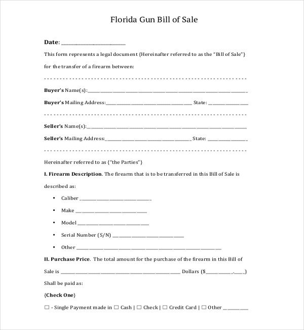 Bill Of Sale Florida Template 10 Sample Bill Of Sale for Firearms